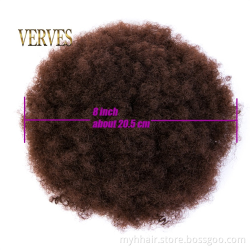 8 Inch Synthetic Short Afro Kinky Hair Bun High Temperature Brown Drawstring ponytail Clip in Hair Extension on Puff Hair Bun